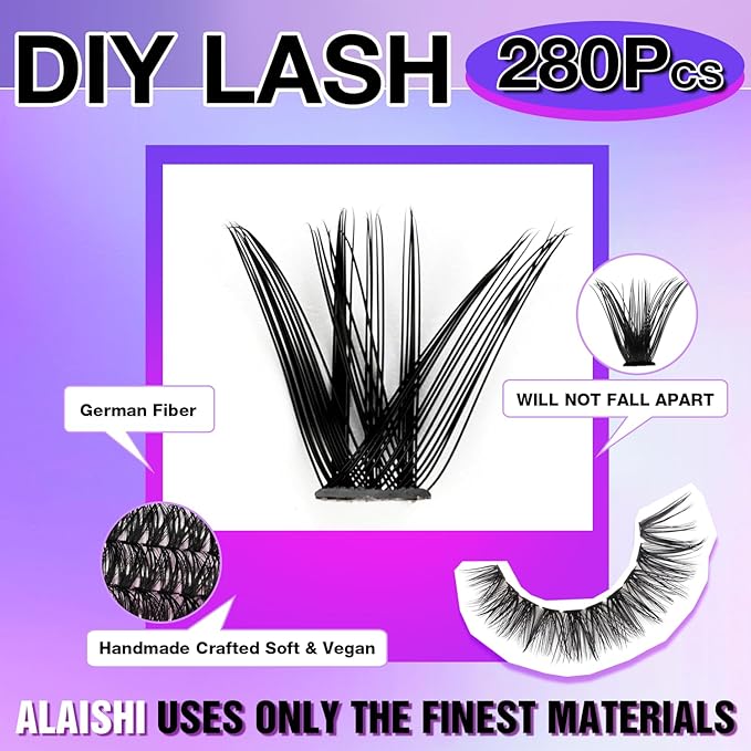 AILAISHI Lash Clusters, DIY Cluster Eyelash Extensions 9‑16mm, 40D+50D, 280pcs Fluffy D Curl Natural Lashes–Fake Cat Eye Wispy Individual Clusters