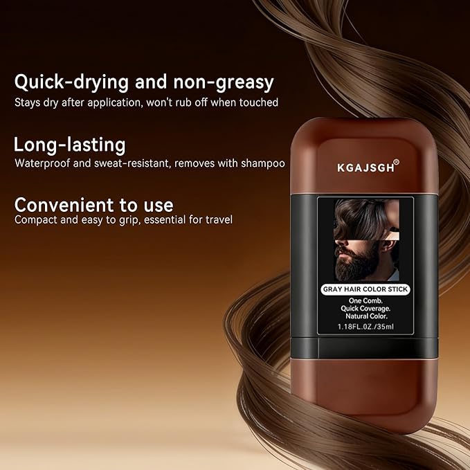 KGAJSGH Gray Hair Color Stick, Portable Touch-Up Pen, Hair Color Comb For Men & Women, Instant Coverage for White Hair & Beard, Quick-Dry & Non-Fading