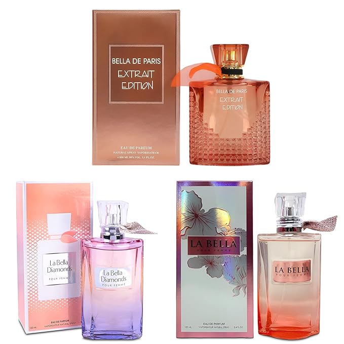 A CENTER Perfum Combo Set for Women - Floral Fragrance with Jasmine, Rose & Lily of the Valley | 3.4 Fl Oz Each Women Cologne Gift Set (La Bella/La Bella Diamonds/Bella De Paris EXT)