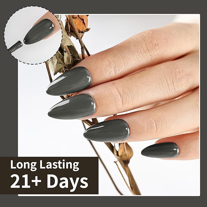 JODSONE Grey Dark Gel Nail Polish 10ml Soak Off Nail Polish Black Grey Nail Color Salon Quality Long-Lasting Low Odor Need U V Lamp Curing