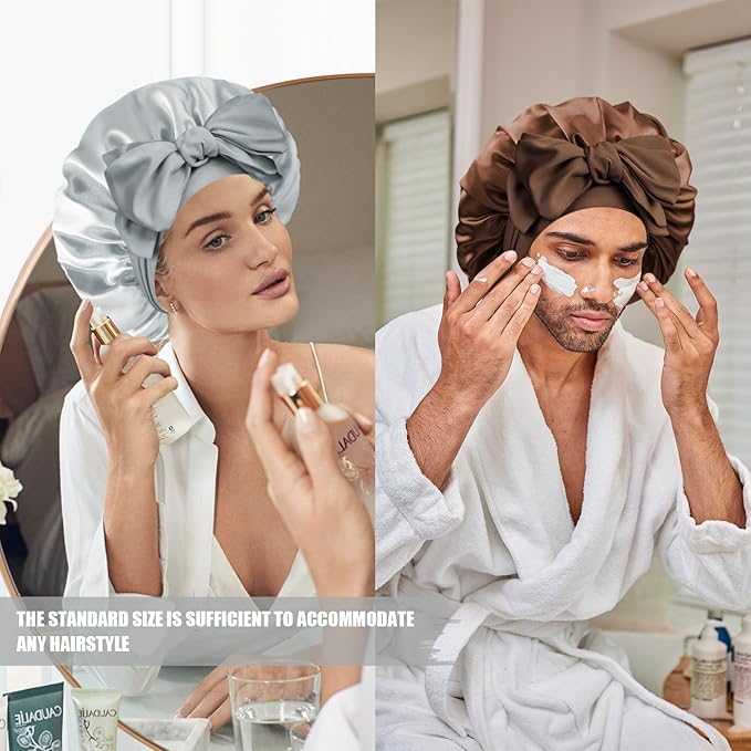 Silk Bonnet for Sleeping Women, Adjustable Soft Satin Lined Bonnet with Tie Band, Double Layer Sleep Night Cap