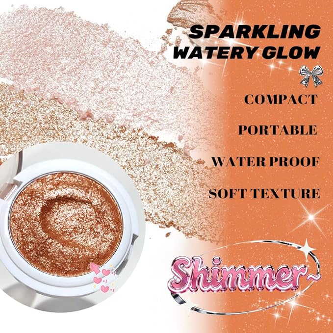 Highlighter Makeup Palette for Blush,Contour,Shadow,Face or Eye Makeup, Shimmer Glow, Creamy Mousse Pressed Powder, Intensely Pigmented, Glitter Sparkling (B03-03# Champagne Gold)
