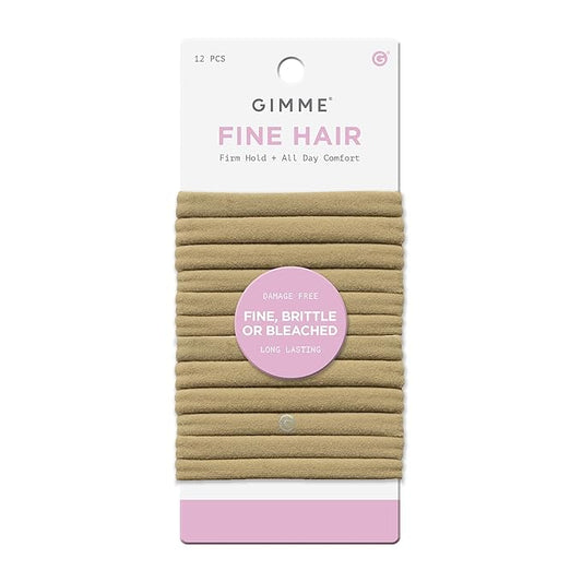 Gimme Beauty Fine Hair Elastic Bands - Slim-Fit Elastic Ties for Fine, Brittle, or Bleached Hair - No-Dent, Gentle-Grip Ponytail Holders for All-Day Comfort - 12 Pack, Dark Blonde