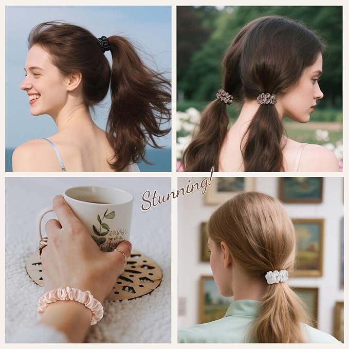 LULUSILK Small Silk Hair Ties No Damage, 100% Real Mulberry Silk, Skinny Scrunchies Ponytail Holders for Thin Fine Hair, Lotus Pink, Pack of 3