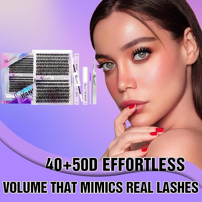 AILAISHI Lash Clusters Kit, DIY Cluster Eyelash Extensions 9‑16mm, 40D+50D, 280pcs Fluffy D Curl Natural Lashes with Bond & Seal,Remover,Tweezers,Brush–Fake Cat Eye Wispy Individual Clusters
