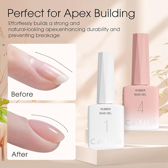 CANNI Rubber Base Gel Nail Polish Set- 6 Pcs 9 Ml Clear Milky White Neutral Nude Pink Colors Rubber Base for Nails, Soak Off LED Nail Gel Manicure Kit DIY at Home Salon Gifts