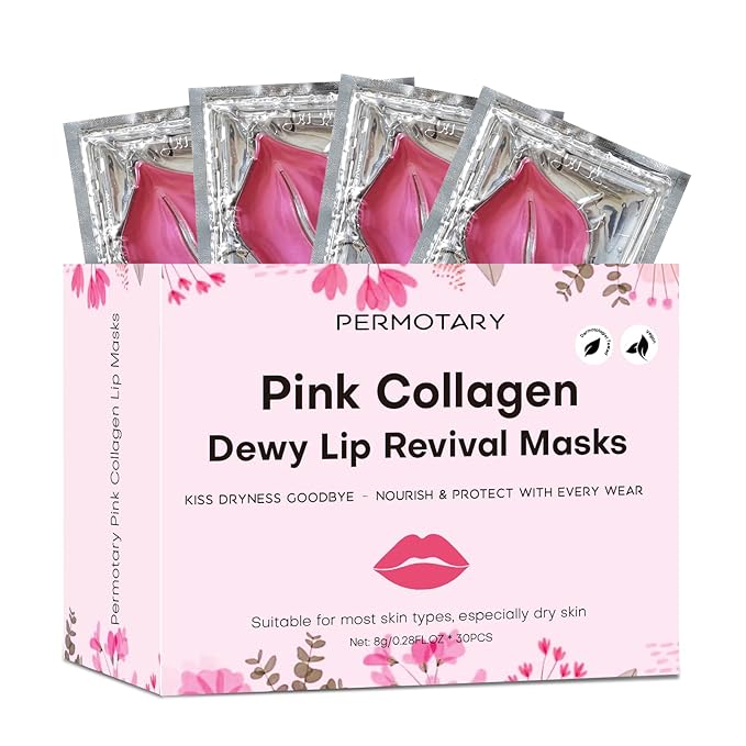 Permotary 30 PCS Moisturizing Collagen Lip Mask Crystal Mouth Care Pads Mask for Moisturizing & Reducing Chapped, Smoothing Fine Lines Lip Patches with Moisture Essence for Valentines Day Gifts