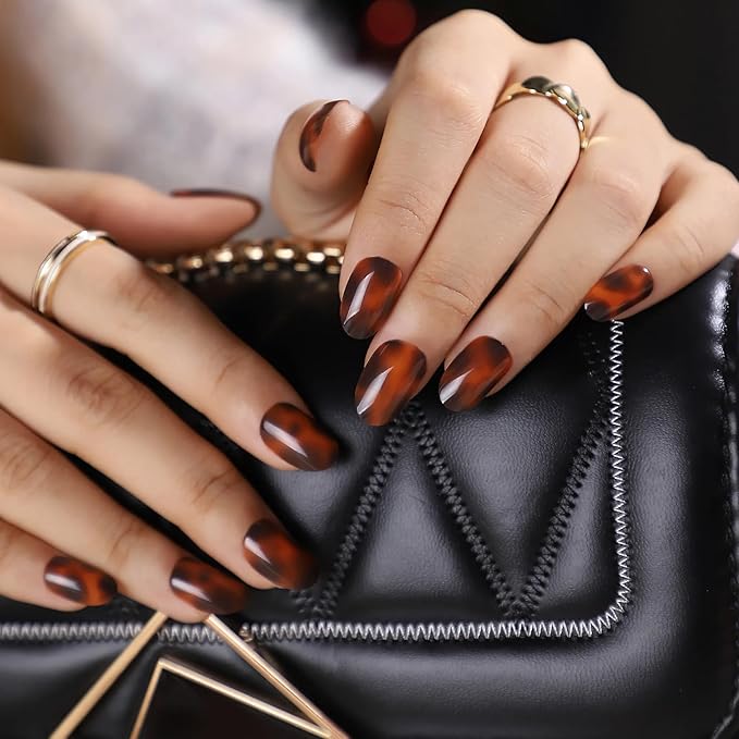 RPNZL Press On Nails - Tortoise | Amber Tortoise Shell Short Oval, Salon Quality | 32 Nails, 16 Sizes Kit with Glue and Adhesive Tabs I Female Founded - Beauty, Self Care