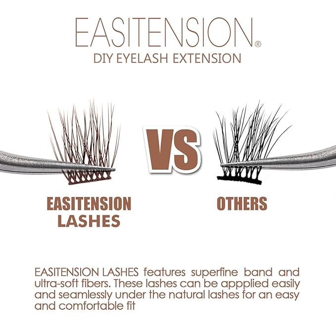 DIY Eyelash Extension, 3D Effect Individual Melt Flare Lash Cluster Natural Lashes Set, Home Eyelash Extension, Lashes Pack (10MM-Amber)