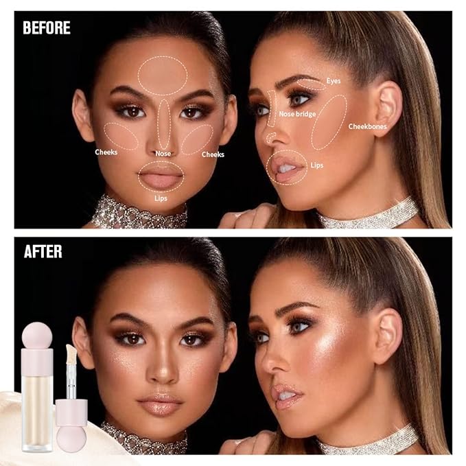 Liquid Highlighter Makeup Face Highlighters & Luminizers, Highlighters Makeup for Long Lasting Shimmer Natural Glow, Body Highlighter Easy to Apply with Cushion Applicator (#1 Moonlight)
