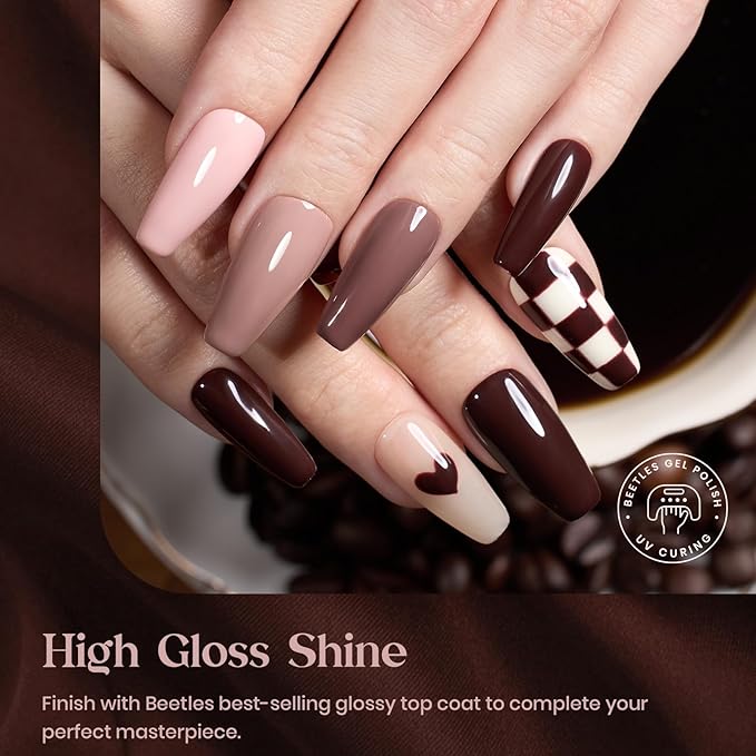 beetles Brown Gel Polish Set - 6 Colors Coffee Brown White Neutral Pink Nude Gel Nail Polish Caramel Cappuccino Soak off Uv Led Lamp Needed Nail Art DIY Spring Manicure Valentines Gift Set
