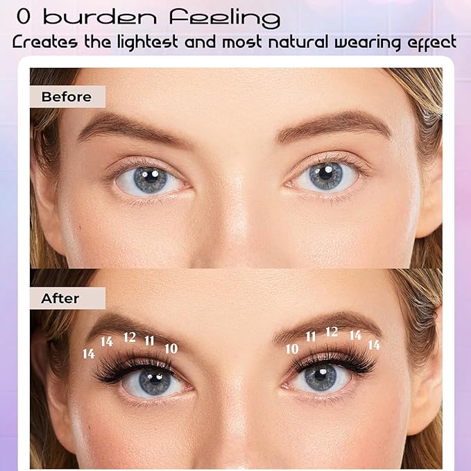 Natural Self Adhesive Lashes Clusters 80Pcs Self Adhesive Eyelashes Press On Lashes No Glue Needed 10-14mm Pre Glued No Glue Needed No Remover No Residue