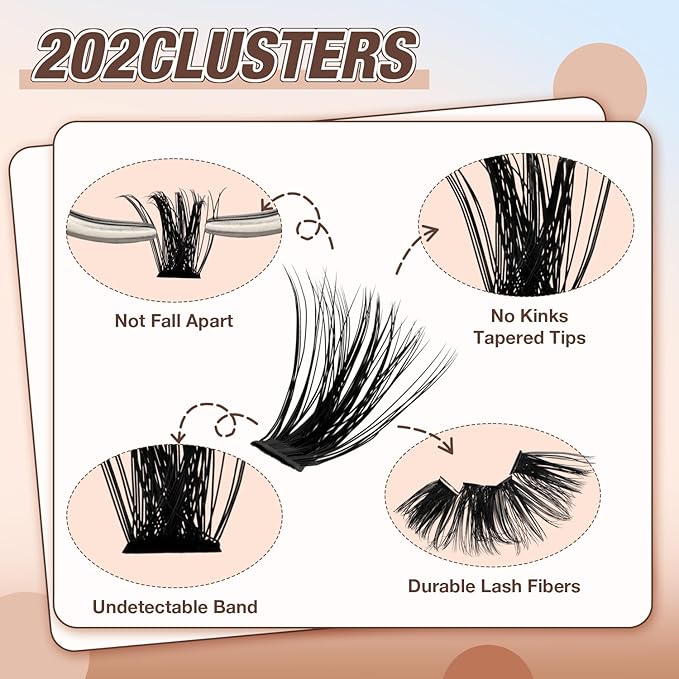 AILAISHI Lash Clusters Kit, DIY Cluster Eyelash Extensions 10‑20mm, 90D, 202pcs Fluffy D Curl Natural Lashes with Bond & Seal,Remover,Tweezers – Fake Cat Eye Individual Clusters