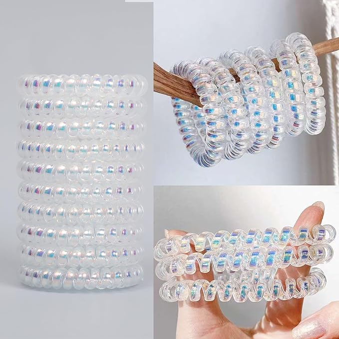Spiral Hair Ties No Damage for Thick and Thin Hair for Women Hair Accessories for Girls Durability Rubber No Deformation and Tear (20pc，Rainbow Sheen)