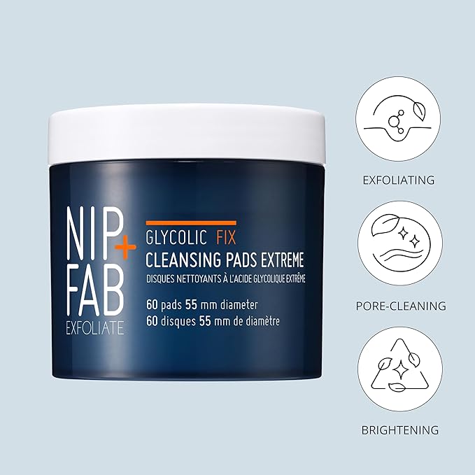 Nip + Fab Glycolic Acid Night Face Pads with Salicylic and Hyaluronic Acid, Exfoliating Resurfacing AHA Facial Pad for Exfoliation Even Skin Tone Blemish Control Pigmentation, 60 Pads, 2.7 Ounce