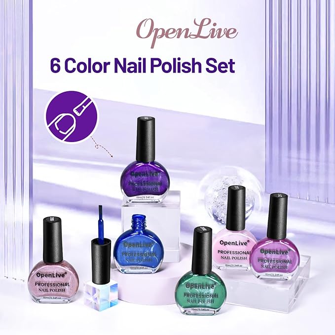OpenLive 10ml 6 Colors Nail Polish Set Dark Green Pink Glitter Deep Blue Series Nail Polish Gifts for Women