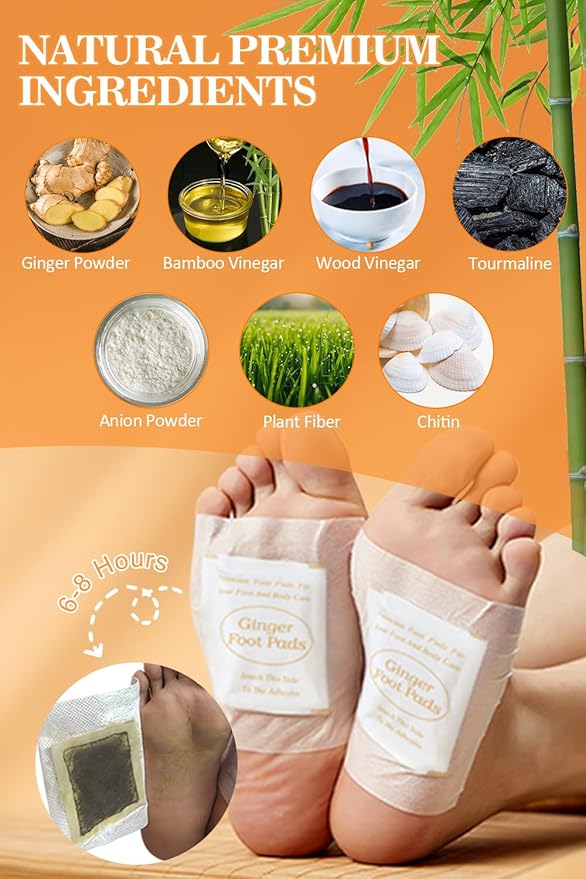 TEWEAE Foot Pads - 60Pads Pure Natural Ginger Powde Bamboo Vinegar Pads, Goodnight Foot Pads for Travel or Home Use