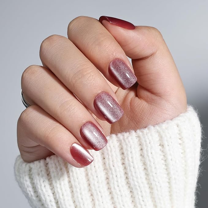 Leefrei Press On Nails - Short Square Press on Nails Rose Glazed Nails Press Ons for Women DIY Fake Nails Kit with Glue, Glossy Reusable Glue on Nails Short in 15 Sizes - 30pcs, Rosewood Glow