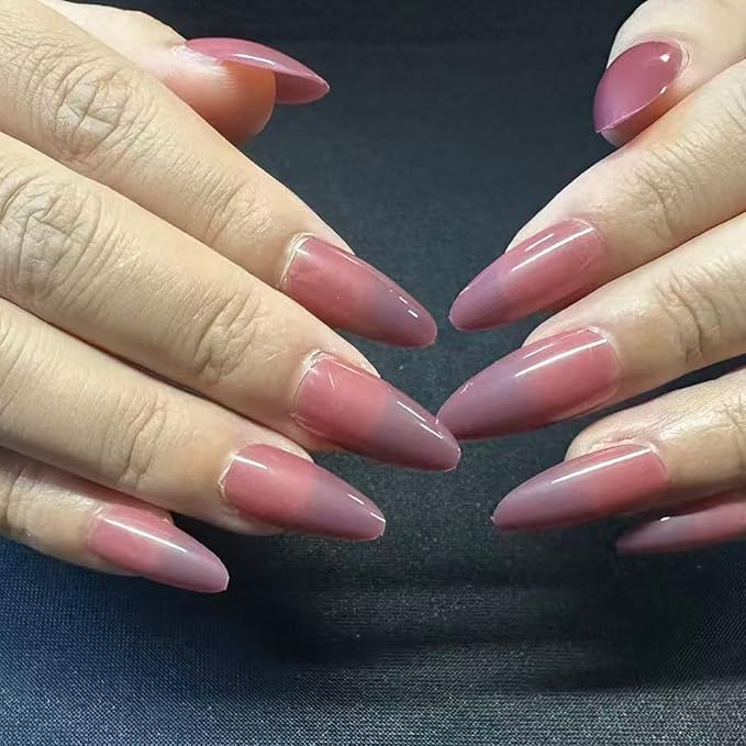 JONKASIPA Press On Nlmond Nails Unique Jam-Purple Fake Nails, French Tip Nails Designed for Women, Nail Art Sets for Everyday Wear 24 Pcs