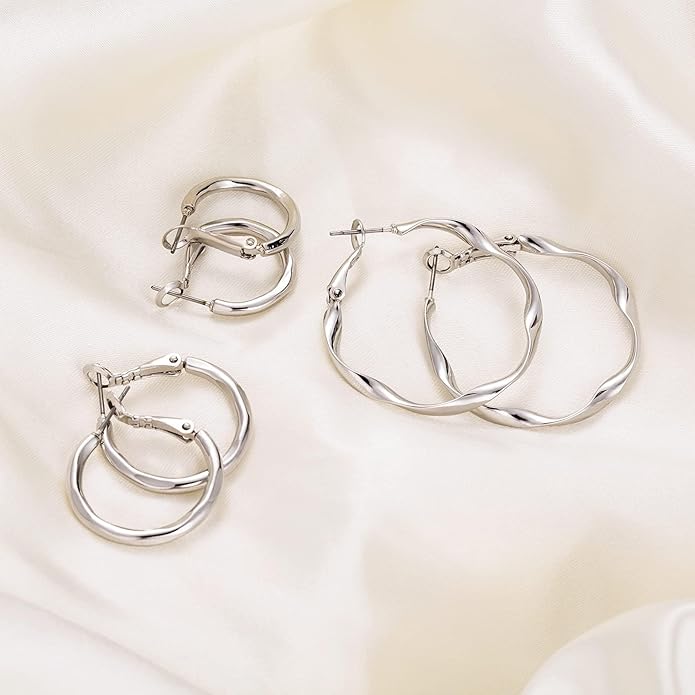 Gold Hoop Earrings Set for Women: Thick 14k Gold Plated Oval Teardrop Sensitive Ear Jewelry Pack Hypoallergenic Hoops Earringsfor Women Fashion (20-35mm)