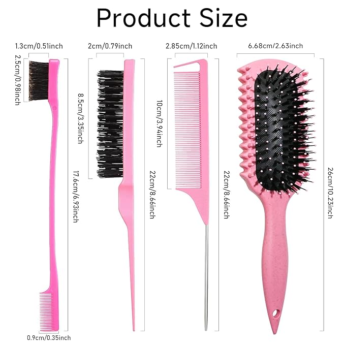 Curl Defining Brush, Curly Hair Brush Products With 3 Pcs Slick Back Hair Brush Set Bristle Brush Edge Control Teasing Comb for women (Blue)