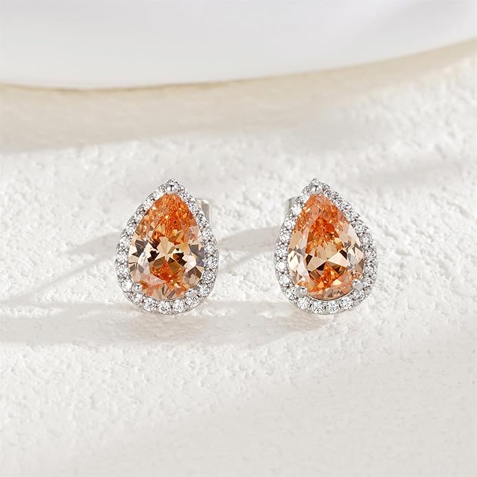 YOMELA Cubic Zirconia Earrings Studs, Halo CZ Birthstone Simulated Diamond Stud Earrings for Women