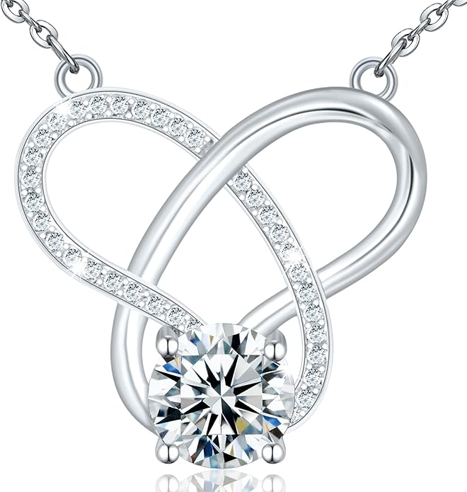 Yuelove Infinity Necklace for Women, 925 Sterling Silver Heart Necklace with 5A Zircon, White Gold Plated Adjustable Chain, Gift for Valentine's Day, Birthday, Anniversary for Wife, Girlfriend, Mom