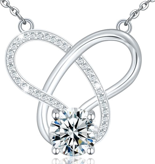 Yuelove Infinity Necklace for Women, 925 Sterling Silver Heart Necklace with 5A Zircon, White Gold Plated Adjustable Chain, Gift for Valentine's Day, Birthday, Anniversary for Wife, Girlfriend, Mom