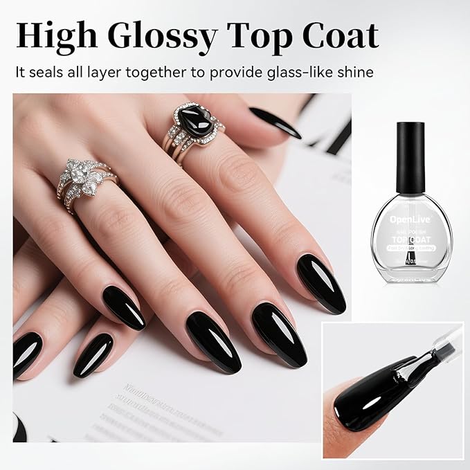 OpenLive 16.5ml Top Coat Clear Nail Polish, Quick Dry High Gloss Shine Large Volume Top Coat, Long Wear and Scratch Resistant for Women Salon DIY Nail Art