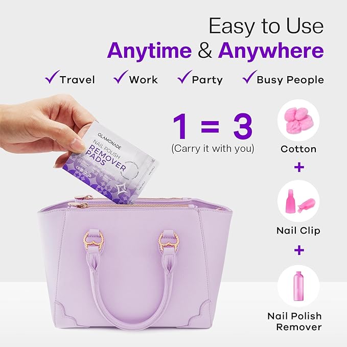 Glamonade Nail Polish Remover Pads: Acetone Nail Polish Remover Wipes 50 PCS Professional Individually Wrapped Wet Wipes Rapidly Remove Gel Fingernail Polish Travel Kit for Home & Salon Supplies