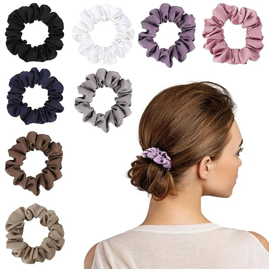 Scrunchies for Women,Silk Satin Hair Scrunchies,Elastic Strengthening Hair Ties,Ponytail Holder Suitable for Thick Thin Hair,Luxury Scrunchy for Girls (8 PCS Classic Colors)
