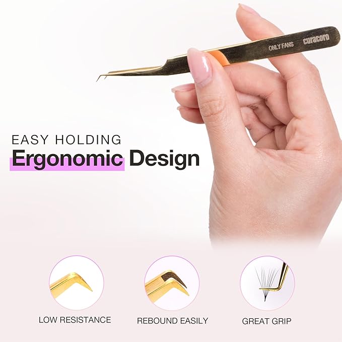 Curacoro Lash Tweezer - Professional & Precision Fiber Tip Grip Lash Tweezers for Eyelash Extensions, Multi Shapes & Purposes Tweezers for Volume, Isolation & Classic Lashes (Galaxy, Give Me the D)