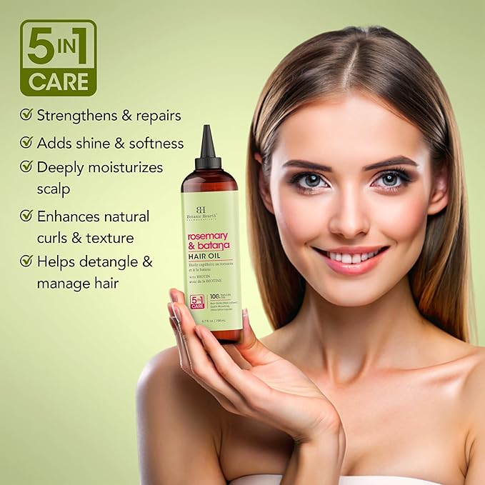 Botanic Hearth Hair Oil for Hair Growth & Hair Relaxer | Strengthening Dry, Frizzy, Damaged Hair & Scalp Treatment | Rosemary & Batana Hair Oil – 6.7 Fl Oz