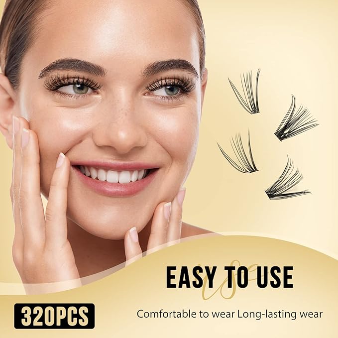 QUEWEL Lash Clusters 320Pcs Cluster Lashes 20D+30D C Curl Lash Cluster Eyelash Extensions Mix12-18mm Individual Eyelashes Clusters Wispy Lash Clusters Thin Band Soft to Use at Home(20D+30D C Mix12-18)