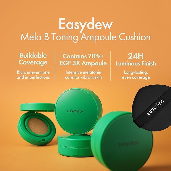 Easydew Mela B Toning Ampoule Cushion Refill - 2-in-1 Korean Skin Care & Face Beauty Makeup - Age-Defying Full Coverage Cushion Foundation with Niacinamide & Hyaluron-Vital C 0.45 oz (#25 Honey)