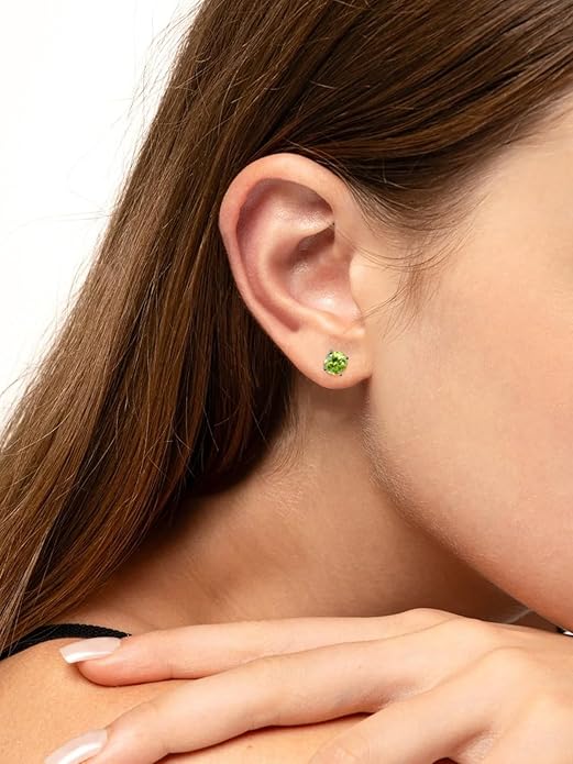 Wyyxl Peridot Earrings 14K Gold Plated Sterling Silver August Birthstone Earrings for Men Women Hypoallergenic Round Cut 1-6 Carat Peridot Jewelry Party Everyday Wear