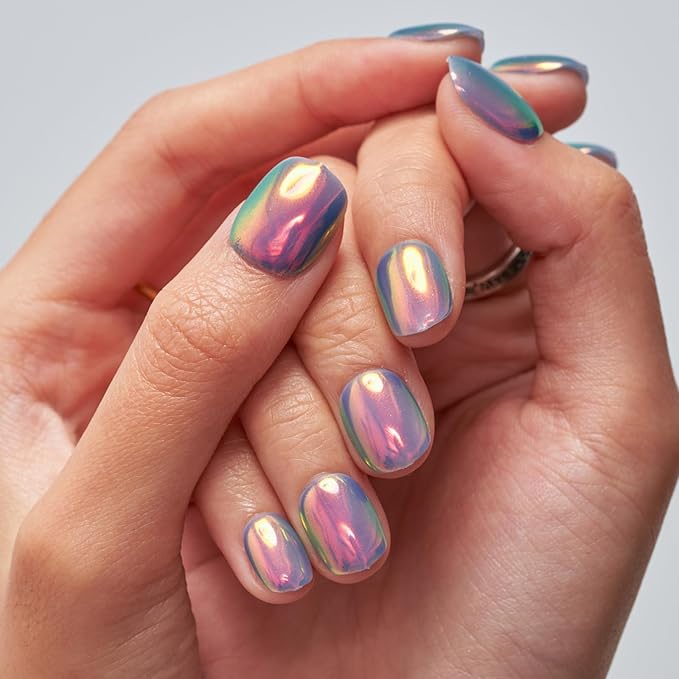 GLAMERMAID Blue Chrome Extra Short Press on Nails, Pearl Fake Nails Short Squoval, Glazed Handmade Jelly Gel Square Glue on Nails, Pure Purple Acrylic False Nails, Glossy Round Fake Nail for Women