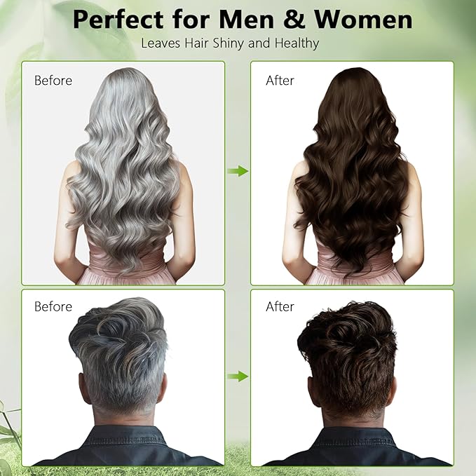 Vireo Color Dark Brown Hair Dye Shampoo for Women & Men, 15 Min Gray Coverage, 3 in 1 Semi-Permanent Color with Natural Herbal Ingredients, Lasts 60 Days
