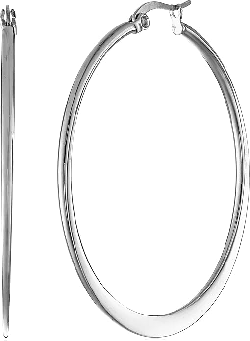 Amazon Essentials Gold Plated or Stainless Steel Flattened Hoop Earrings