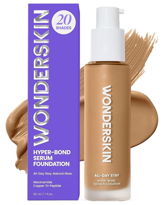 Wonderskin Hyper Bond All-Day Stay Serum Foundation – Waterproof, Transfer-Proof, 24HR Longwear Face Makeup with Niacinamide & Hyaluronic Acid – Lightweight, Natural Finish (Mesa)