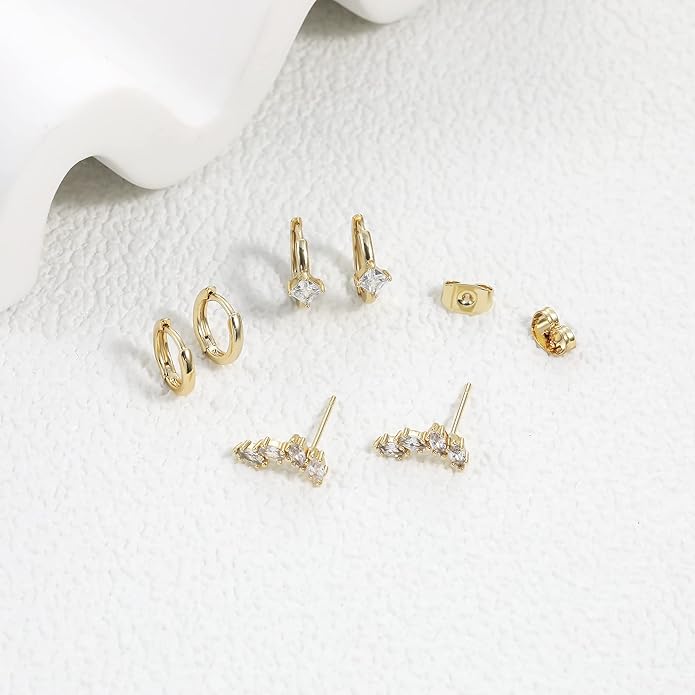 Freekiss 3 Pairs Gold Hoop Earrings Set: Dainty Stud Earrings Trendy Small 14K Gold Plated Hypoallergenic Dangle Cartilage Huggie Hoop Earrings for Women Gold Jewelry for Women Gifts