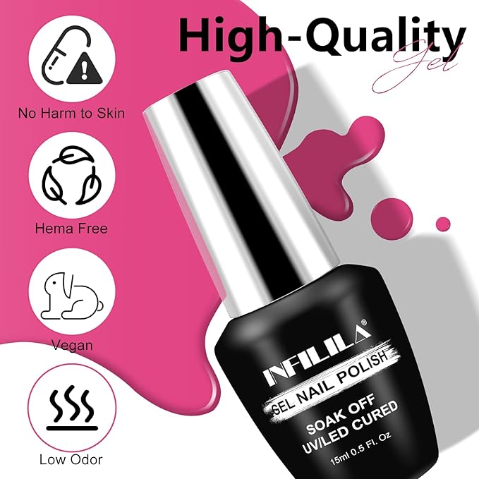 NXJ INFILILA Pink Gel Nail Polish, 15ml 0.51oz One-Stroke Coloring Light Pink Color, Hema Free Long Lasting High Gloss Soak Off UV Gel Polish Manicure Salon DIY for Girls SQ129