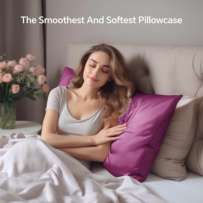 INFIIXSO Mulberry Silk Pillowcase for Hair and Skin, Silk Pillow Cases King Size with Hidden Zipper 20x40 Inches, Extraordinary Smooth and Soft Cooling Pillow Cases for Hot Sleepers(Purple, 1 Pack)