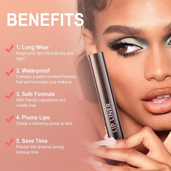 OETUIOW Lip Stain Long Lasting & Waterproof Lip Liner, Non-Stick Cup Highly Pigmented Natural Finish, Lip Gloss for All-Day Color Hold (Coral)