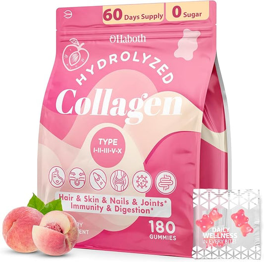 Collagen Gummies for Women, Hydrolyzed Collagen Peptides Type I, II, III, V, X, 0 Sugar, Collagen Gummies for Skin, Wrinkles, Hair, Nails, Digestive, Immune Health, 180 Collagen for Women Gummies