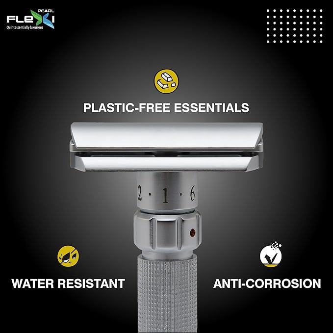 Pearl Flexi Adjustable Safety Razor Version V12 - Reusable Metal Razor made of 100% Brass | Eco Friendly Double Edge Razor for Men | Men's Shaving Razor for best Father's Day Gift