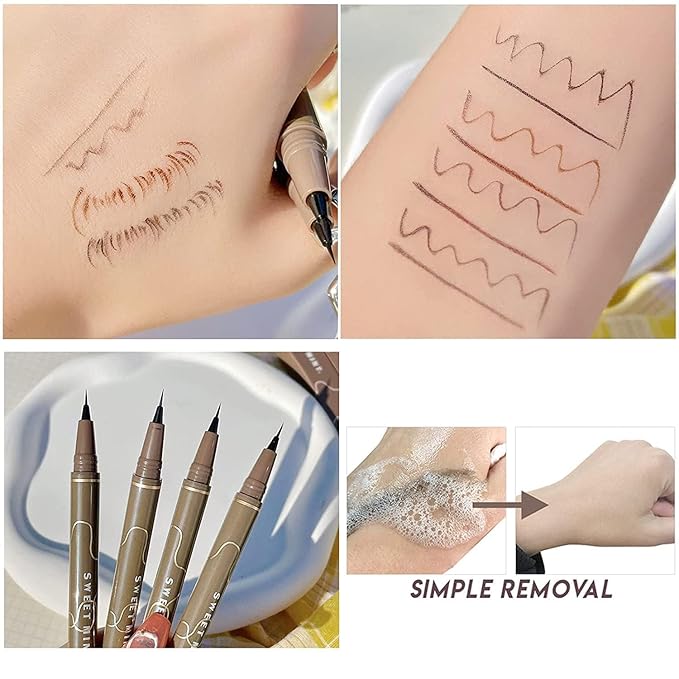 Quick-Drying Waterproof Superfine Eyeliner Pen, 4pcs Hyper Easy Liquid Pen No-Skip Waterproof Very Fine Eyeliner Makeup Long Lasting High Pigmented Smudge Proof Formula (4PCS/Black)