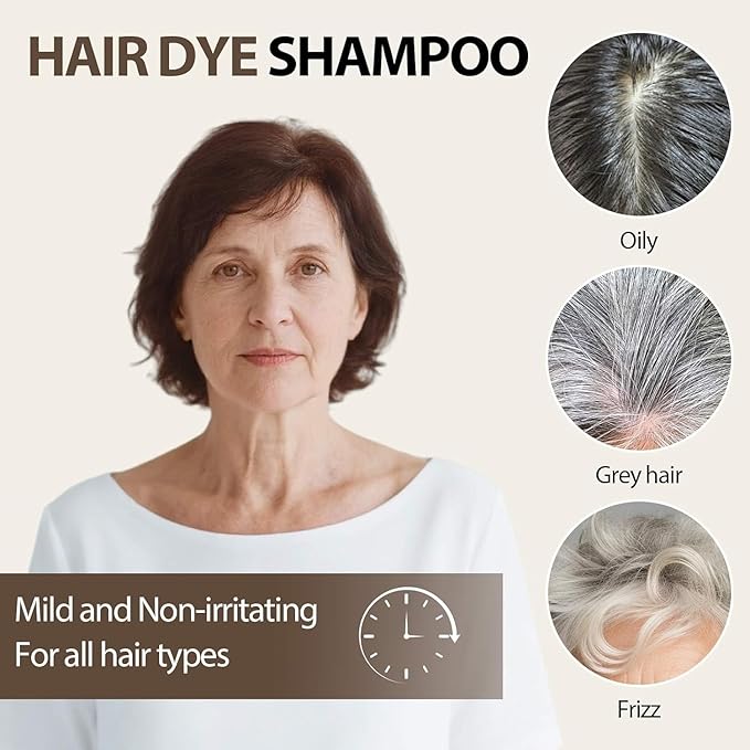 Farndu Brown Hair Dye Shampoo, 3 in 1 Instant Hair Color with 15 Min Gray Coverage, Natural Semi-Permanent Herbal Shampoo for Men & Women