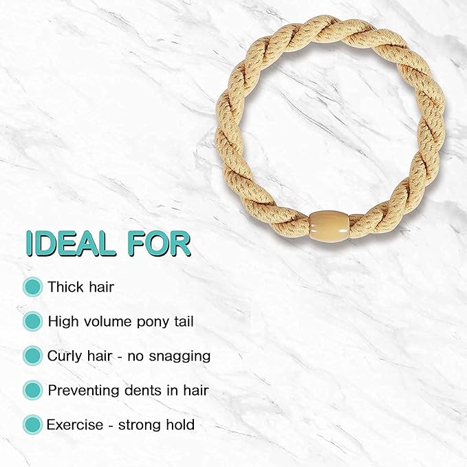 12 pcs Assorted Elastic Hair Ties, No-Metal Gentle Secure Hold Ponytail Holders, No Damage or Snagging Braided Hair Bands, Perfect for Girls and Women with Thick or Curly Hair (Multicolor 18)
