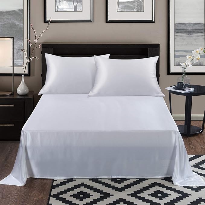 ALASKA BEAR Silk Pillowcases 2 Pack 22 Momme Mulberry Silk Pillow Cases, Queen Size(Set of Two, Cool White)